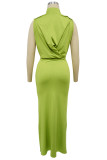 Elegant Solid Color Patchwork Ruched Half A Turtleneck Long Dresses