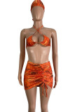 Sexy Print Hollow Out Draw String Patchwork Backless 4 Piece Sets