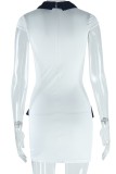 Casual Patchwork Contrast Turndown Collar Short Sleeve Short Sleeve Dress