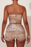 Sexy Print Patchwork Backless Strapless Sleeveless Two Pieces