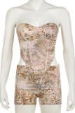 Sexy Print Patchwork Backless Strapless Sleeveless Two Pieces