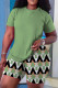 Casual Print Basic O Neck Short Sleeve Two Pieces