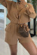 Casual Solid Color Lace Up Buckle Patchwork Turndown Collar Long Sleeve Two Pieces