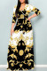 Elegant National Totem Chain print Lace Up Contrast V Neck Printed Dresses