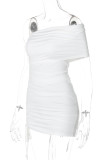 Sexy Solid Color Patchwork Backless Ruched Strapless Wrapped Skirt Dresses