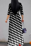 Elegant Polka Dot Patchwork Strap Design V Neck Long Dresses