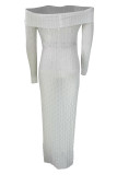 Elegant Solid Color Patchwork Backless High Slit Off Shoulder Long Dresses