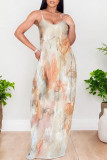 Sexy Gradient Print Colorblock Pocket Contrast U Neck Printed Dresses