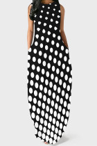 Casual Polka Dot Pocket Patchwork O Neck Long Dresses