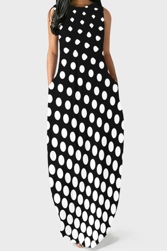 Casual Polka Dot Pocket Patchwork O Neck Long Dresses