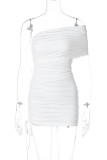 Sexy Solid Color Patchwork Backless Ruched Strapless Wrapped Skirt Dresses