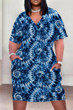 Casual Print Pocket Patchwork V Neck Straight Plus Size Dresses
