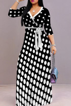 Elegant Polka Dot Patchwork Strap Design V Neck Long Dresses