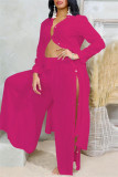 Casual Solid Color Buttons Slit Turndown Collar Long Sleeve Two Pieces