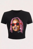 Casual Print Patchwork O Neck T-Shirts