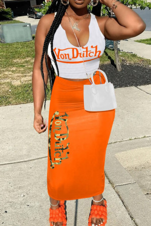 Sexy Print Patchwork V Neck Sleeveless Two Pieces