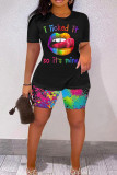 Casual Print Basic O Neck Short Sleeve Two Pieces