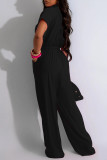Casual Solid Color Pocket Patchwork Turndown Collar Regular Jumpsuits