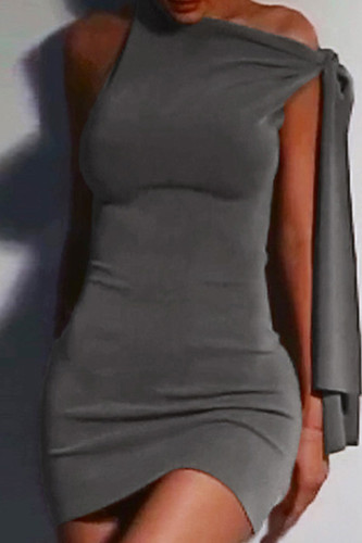 Sexy Solid Color Patchwork O Neck Wrapped Skirt Dresses