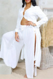 Casual Solid Color Buttons Slit Turndown Collar Long Sleeve Two Pieces