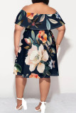 Sexy Print Patchwork Backless Off Shoulder A Line Plus Size Dresses