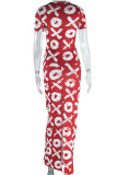 Elegant Print Patchwork Ruched O Neck Short Sleeve Two Pieces