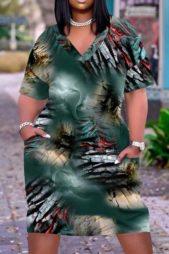 Casual Landscape printing Pocket V Neck Printed Plus Size Dresses