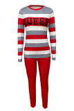 Casual Letters Pocket Patchwork O Neck Long Sleeve Two Pieces