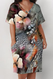 Casual Landscape printing Pocket V Neck Printed Plus Size Dresses