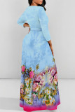 Elegant Floral Print Lace Up O Neck Printed Dresses