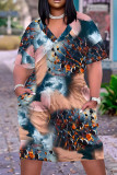 Casual Landscape printing Pocket V Neck Printed Plus Size Dresses