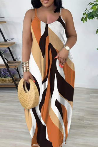 Elegant Print Patchwork Backless Spaghetti Strap Sling Dresses