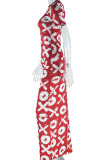 Elegant Print Patchwork Ruched O Neck Short Sleeve Two Pieces