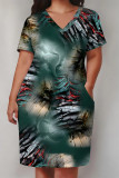 Casual Landscape printing Pocket V Neck Printed Plus Size Dresses