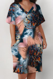 Casual Landscape printing Pocket V Neck Printed Plus Size Dresses