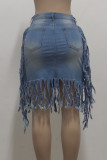 Street Solid Color Fringed Trim Pocket Buttons Patchwork Zipper A Line Plus Size