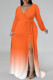 Sexy Gradient Print Lace Up Contrast V Neck Printed Plus Size Dresses