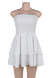 Sexy Solid Color Patchwork Backless Ruched Strapless A Line Dresses