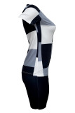 Casual Print Pocket Patchwork O Neck Short Sleeve Two Pieces