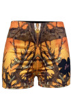 Casual Print Lace Up Patchwork Skinny Conventional Full Print Bottoms