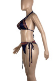 Sexy Print Patchwork Backless Strap Design Swimwears