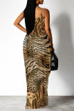 Sexy Animal Print Pocket V Neck Printed Dresses