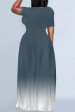 Casual Gradient Print Pocket O Neck Printed Plus Size Dresses