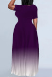 Casual Gradient Print Pocket O Neck Printed Plus Size Dresses