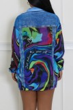 Casual Print Patchwork Shirt Collar Long Sleeve Two Pieces