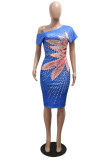Casual Floral Print Basic Oblique Collar Short Sleeve Dresses