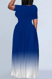 Casual Gradient Print Pocket O Neck Printed Plus Size Dresses