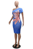 Casual Floral Print Basic Oblique Collar Short Sleeve Dresses