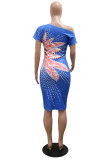 Casual Floral Print Basic Oblique Collar Short Sleeve Dresses