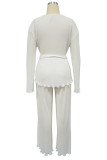 Celebrities Solid Color Patchwork Ruched Strap Design Deep V Neck Long Sleeve Two Pieces